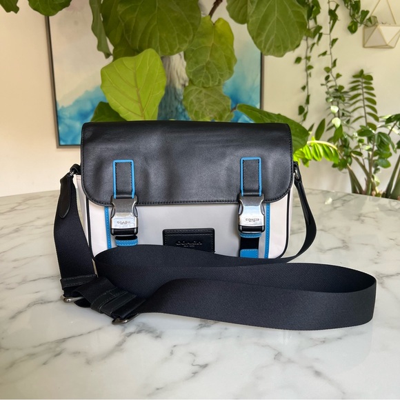 COACH Track Crossbody In Colorblock Chalk Black Gravel Gray Blue Leather C2865 - Picture 14 of 15
